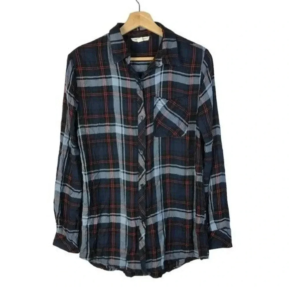 BeachLunchLounge Blue & Red Plaid Relaxed Fit Long Sleeve Button Down XS - Picture 1 of 3